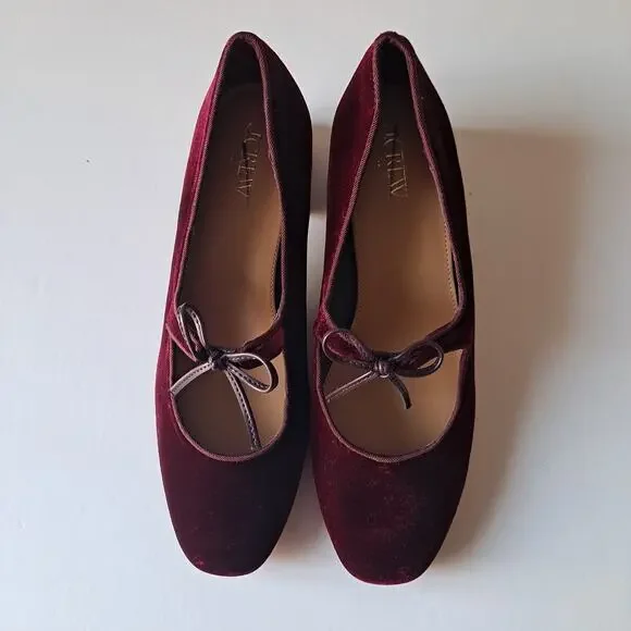 NWOB J. Crew Velvet Bow Tie Heeled Mary Janes Shoes Burgundy Red Womens Size 9.5 - Picture 12 of 16